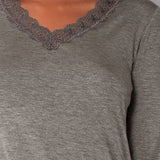 Camicia da notte scollo a V L 90 - GRIGIO SCURO MELANGE - A - GRIGIO SCURO MELANGE - MC28