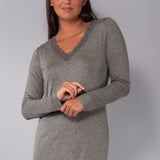 Camicia da notte scollo V L.125 - GRIGIO SCURO MELANGE - A - GRIGIO SCURO MELANGE - MC29