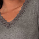 Camicia da notte scollo V L.125 - GRIGIO SCURO MELANGE - A - GRIGIO SCURO MELANGE - MC29