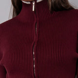 Maglia a coste con zip - BORDEAUX - AS52