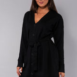 Cardigan lungo con cintura - NERO - BE70