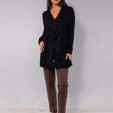 Cardigan lungo con cintura - NERO - BE70