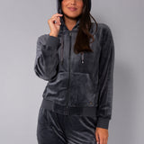 Felpa ciniglia con zip e cappuccio - DARK GREY - CI51