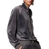 Felpa ciniglia con collo coulisse - DARK GREY - CI52