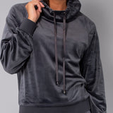 Felpa ciniglia con collo coulisse - DARK GREY - CI52