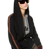 Felpa con zip e cappuccio a costine - NERO - HA51