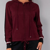 Felpa con zip e cappuccio a costine - BORDEAUX - HA51
