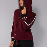Felpa con zip e cappuccio a costine - BORDEAUX - HA51
