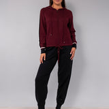 Felpa con zip e cappuccio a costine - BORDEAUX - HA51