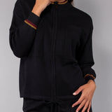 Felpa con zip a costine - NERO - HA52