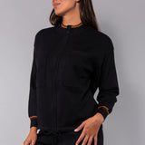 Felpa con zip a costine - NERO - HA52