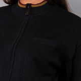 Felpa con zip a costine - NERO - HA52