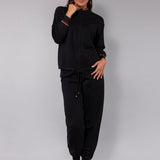 Felpa con zip a costine - NERO - HA52