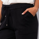 Pantalone con polsino a costine - NERO - HA61