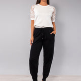 Pantalone con polsino a costine - NERO - HA61