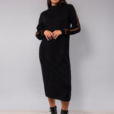 Abito lungo collo alto a costine - NERO - HA80