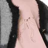 Felpa girocollo con pizzo e strass - ROSA - LH52