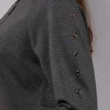 Felpa con zip e borchie - GRIGIO MELANGE - MA50