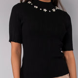 Maglia manica corta con strass - NERO - PI53