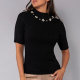 Maglia manica corta con strass - NERO - PI53