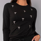 Maglia con strass fiocco - NERO - RG04