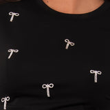 Maglia con strass fiocco - NERO - RG04