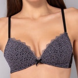 Reggiseno triangolo imbottito in pizzo Macramè - NERO - MA21