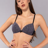 Reggiseno triangolo imbottito in pizzo Macramè - NERO - MA21