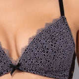 Reggiseno triangolo imbottito in pizzo Macramè - NERO - MA21