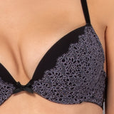 Reggiseno push-up con ferretto in pizzo Macramè - NERO - MA24