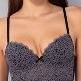 Bustier con coppe imbottite in pizzo Macramè - NERO - MA40