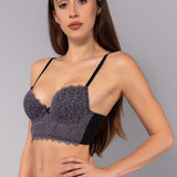 Bustier con coppe imbottite in pizzo Macramè - NERO - MA40