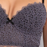 Bustier con coppe imbottite in pizzo Macramè - NERO - MA40