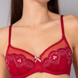 Reggiseno francese con ferretto in tulle ricamato - CILIEGIA - OF22