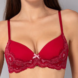 Reggiseno con coppe graduate in tulle ricamato - CILIEGIA - OF23