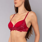 Reggiseno con coppe graduate in tulle ricamato - CILIEGIA - OF23