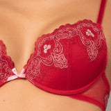 Reggiseno push-up con ferretto in tulle ricamato - CILIEGIA - OF24
