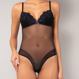 Body con coppe imbottite in tulle ricamato - NERO - OF43