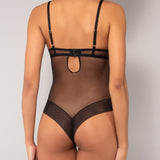 Body con coppe imbottite in tulle ricamato - NERO - OF43