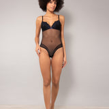 Body con coppe imbottite in tulle ricamato - NERO - OF43
