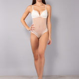 Body con coppe imbottite in tulle ricamato - MILK - OF43
