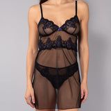 Babydoll in tulle ricamato - NERO - OF80