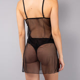 Babydoll in tulle ricamato - NERO - OF80