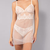 Babydoll in tulle ricamato - MILK - OF80