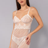 Babydoll in tulle ricamato - MILK - OF80