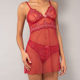 Babydoll in tulle ricamato - CILIEGIA - OF80