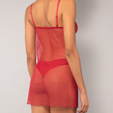Babydoll in tulle ricamato - CILIEGIA - OF80