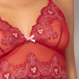Babydoll in tulle ricamato - CILIEGIA - OF80