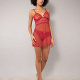 Babydoll in tulle ricamato - CILIEGIA - OF80