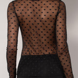 Maglia scollo barchetta in tulle pois - - SH50
